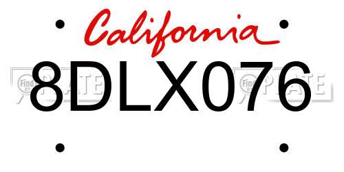 8DLX076 California License Plate