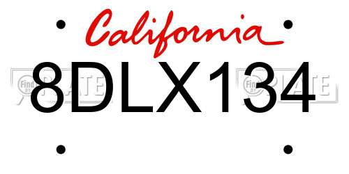 8DLX134 California License Plate