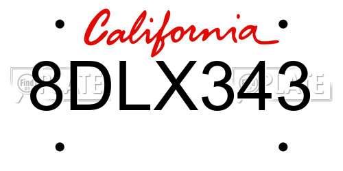 8DLX343 California License Plate