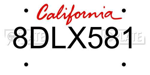 8DLX581 California License Plate