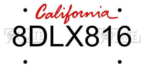 8DLX816 California License Plate