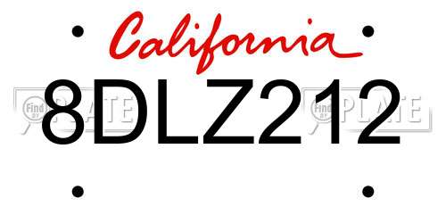 8DLZ212 California License Plate