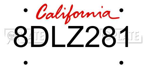 8DLZ281 California License Plate