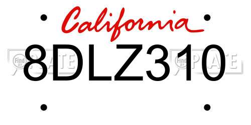 8DLZ310 California License Plate