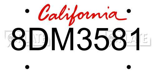 8DM3581 California License Plate