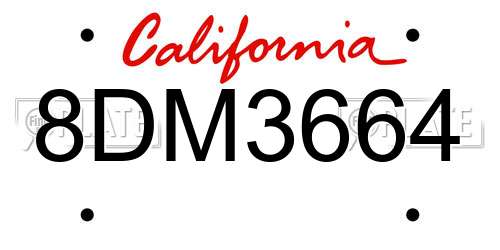 8DM3664 California License Plate