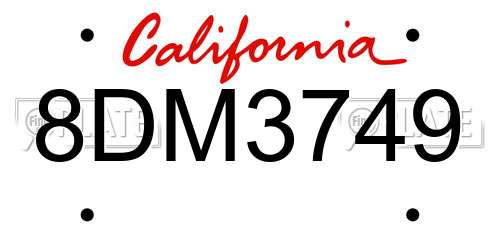 8DM3749 California License Plate