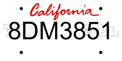 8DM3851 California License Plate