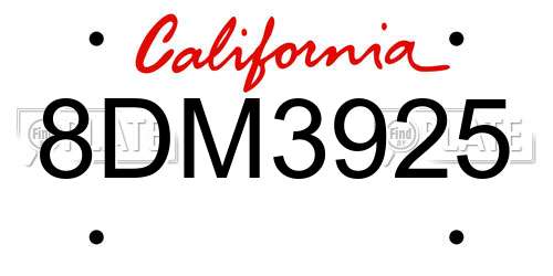 8DM3925 California License Plate