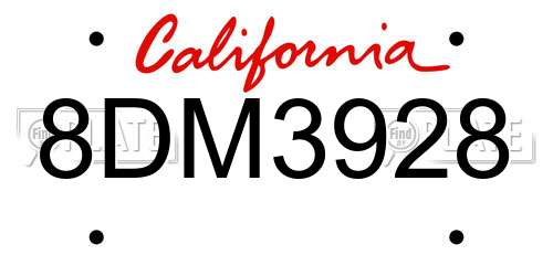 8DM3928 California License Plate
