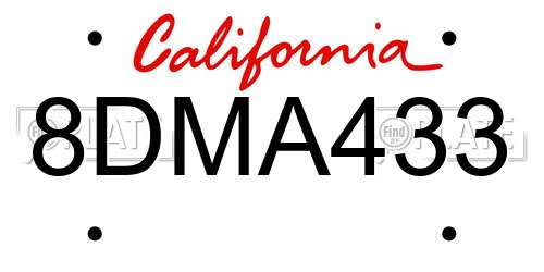 8DMA433 California License Plate