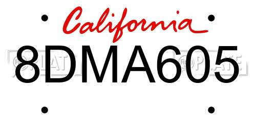 8DMA605 California License Plate