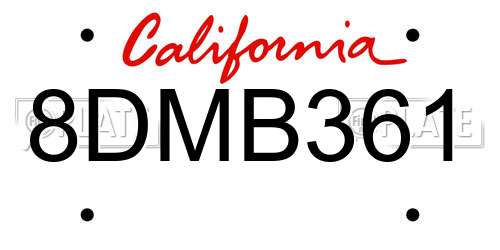 8DMB361 California License Plate