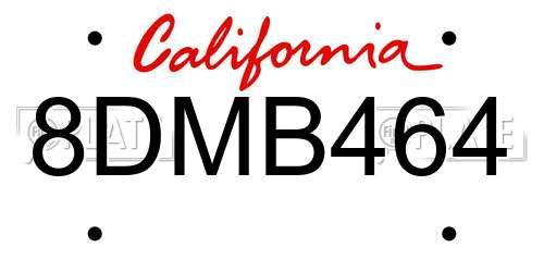 8DMB464 California License Plate