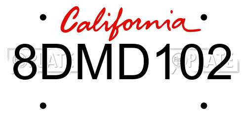 8DMD102 California License Plate