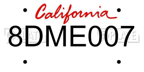 8DME007 California License Plate