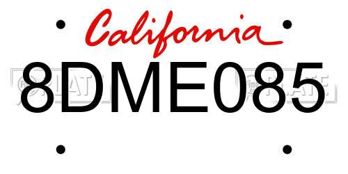 8DME085 California License Plate