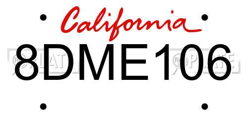 8DME106 California License Plate