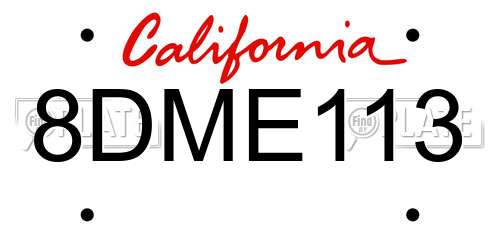 8DME113 California License Plate