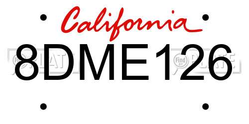 8DME126 California License Plate