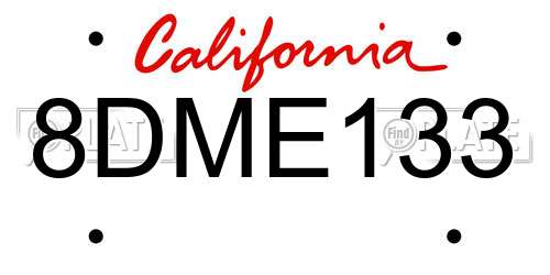 8DME133 California License Plate