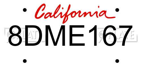 8DME167 California License Plate