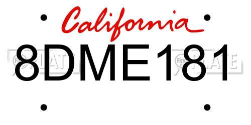 8DME181 California License Plate