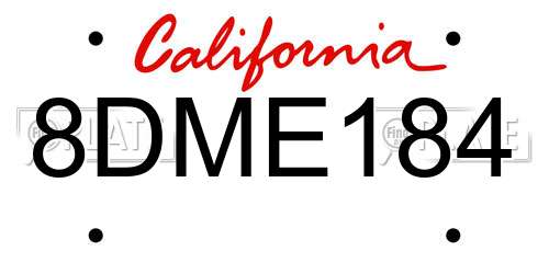 8DME184 California License Plate