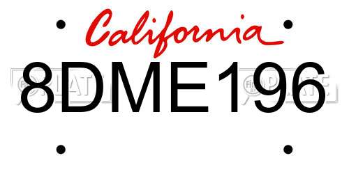 8DME196 California License Plate