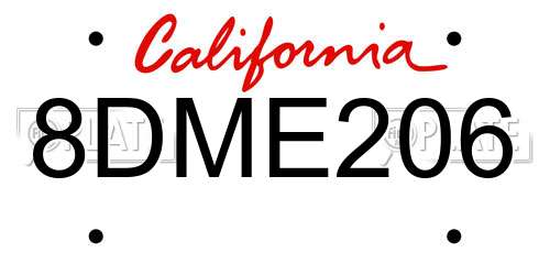 8DME206 California License Plate