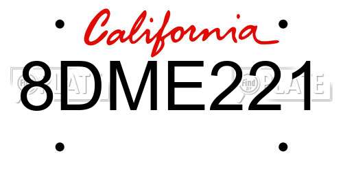 8DME221 California License Plate