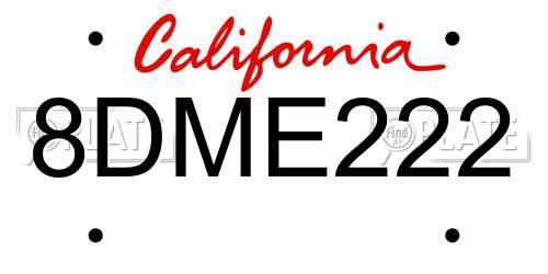 8DME222 California License Plate