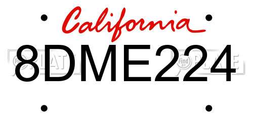 8DME224 California License Plate