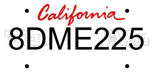 8DME225 California License Plate