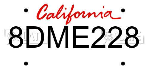 8DME228 California License Plate