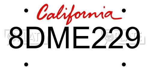 8DME229 California License Plate
