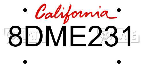8DME231 California License Plate