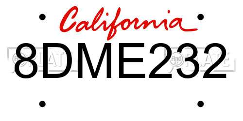 8DME232 California License Plate