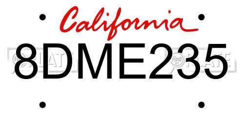 8DME235 California License Plate