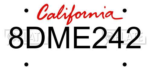 8DME242 California License Plate