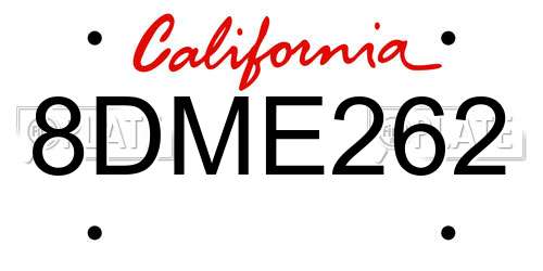 8DME262 California License Plate