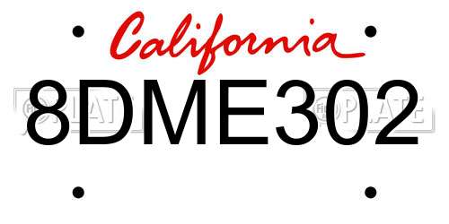 8DME302 California License Plate