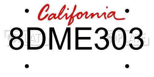 8DME303 California License Plate