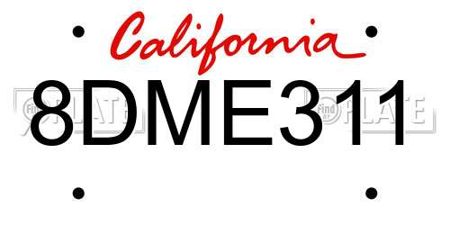 8DME311 California License Plate