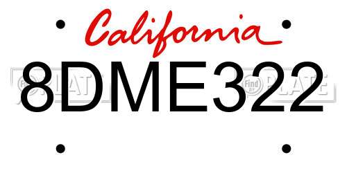 8DME322 California License Plate