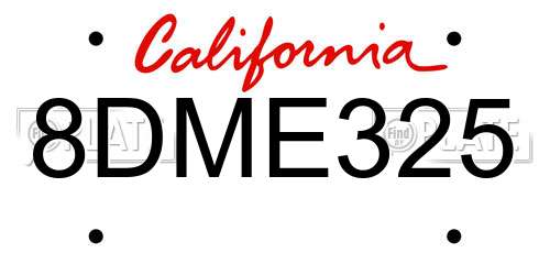 8DME325 California License Plate