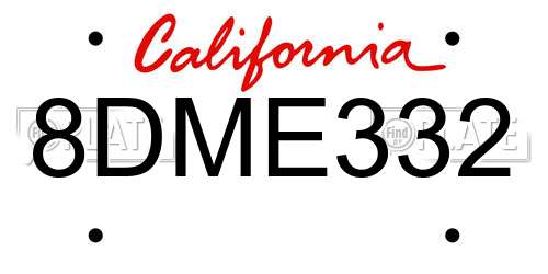 8DME332 California License Plate