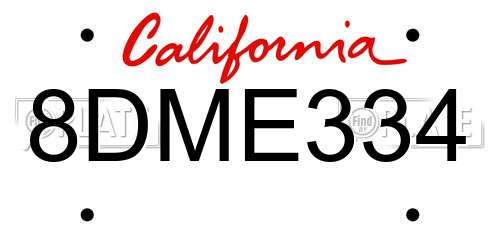 8DME334 California License Plate