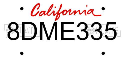 8DME335 California License Plate