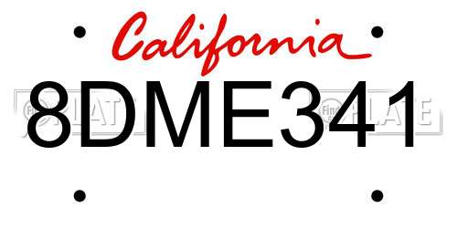 8DME341 California License Plate